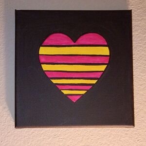 Handpainted Striped Heart Original Acrylic Painting On Canvas Wall Decor